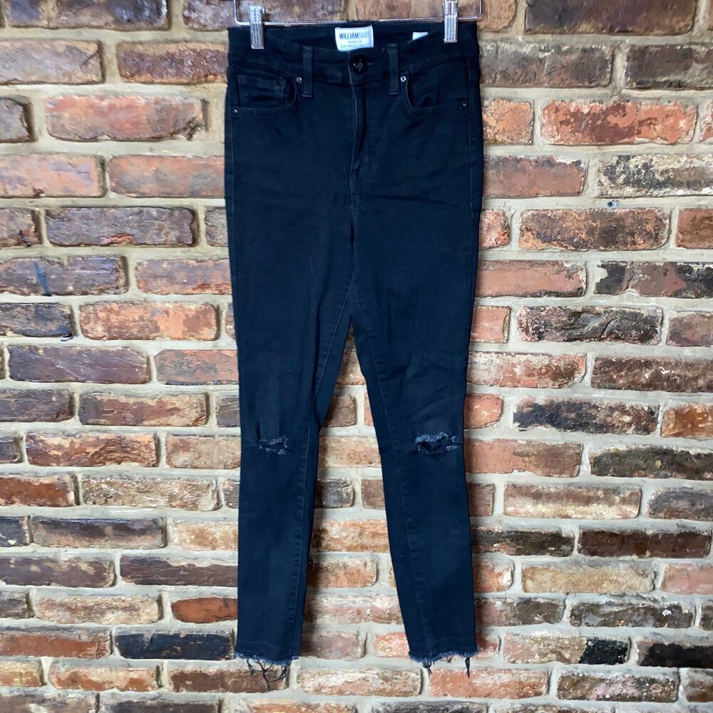 William Rast Black Wash Distressed Denim High Rise Skinny Ankle Jeans Size 25